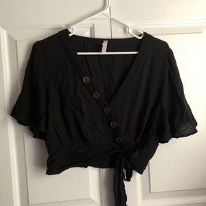 Xhilaration black cropped wrap top
